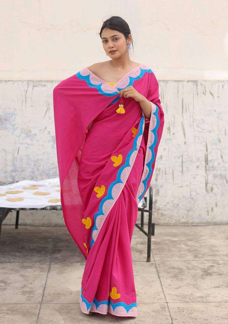 Manjari Pink Embroidered Saree without Blouse for Women Festive Wear - Indya