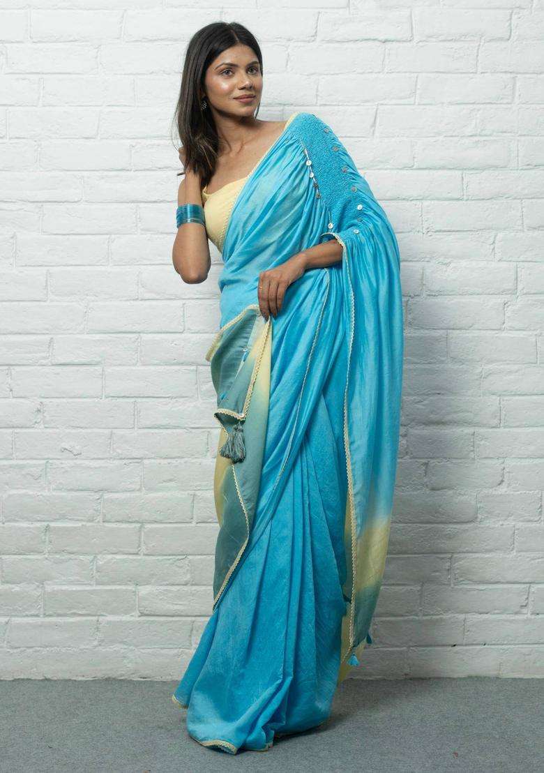 Navya Embellished Blue Saree without Blouse for Women Casual Wear - Indya