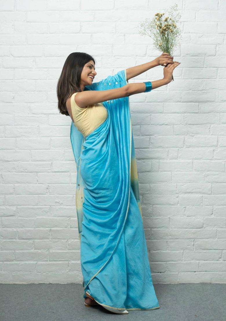 Navya Embellished Blue Saree without Blouse for Women Casual Wear - Indya