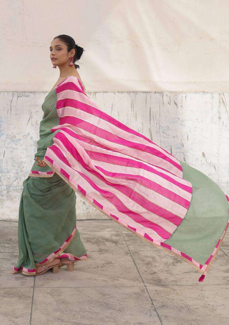 Olive Meher Embroidered Saree without Blouse for Women Festive Wear - Indya