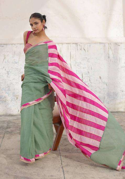 Olive Meher Embroidered Saree without Blouse for Women Festive Wear