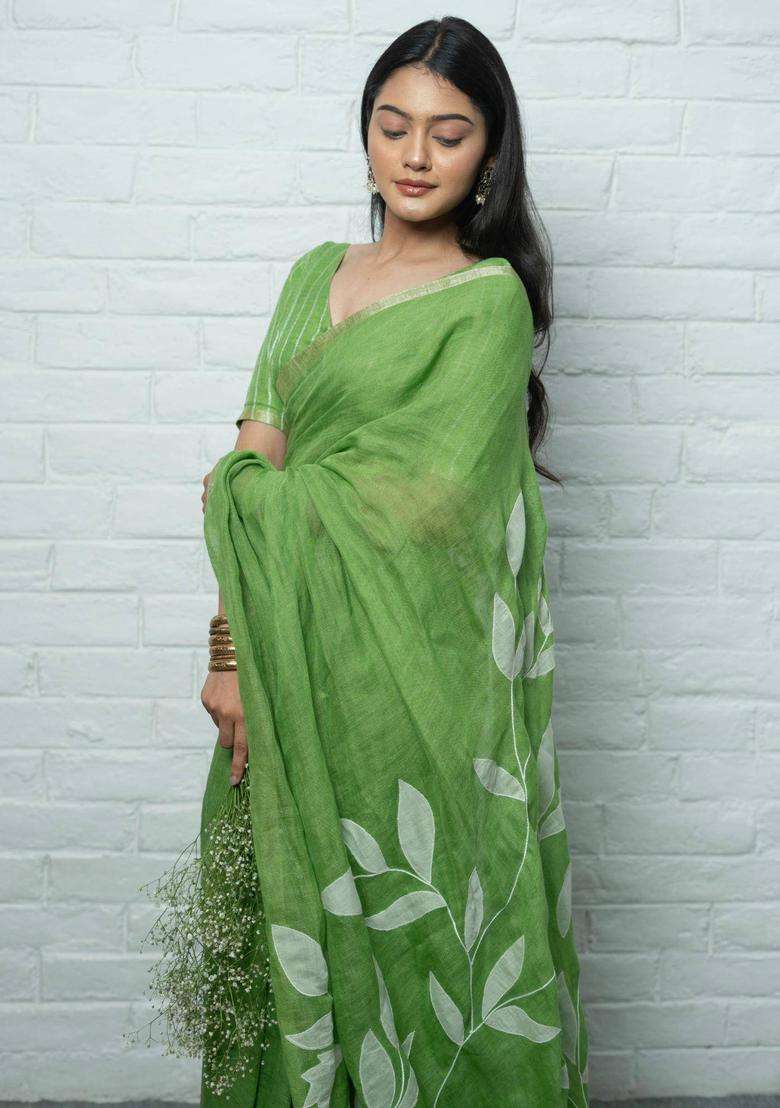 Pallavi Woven Green Saree without Blouse for Women Casual Wear - Indya