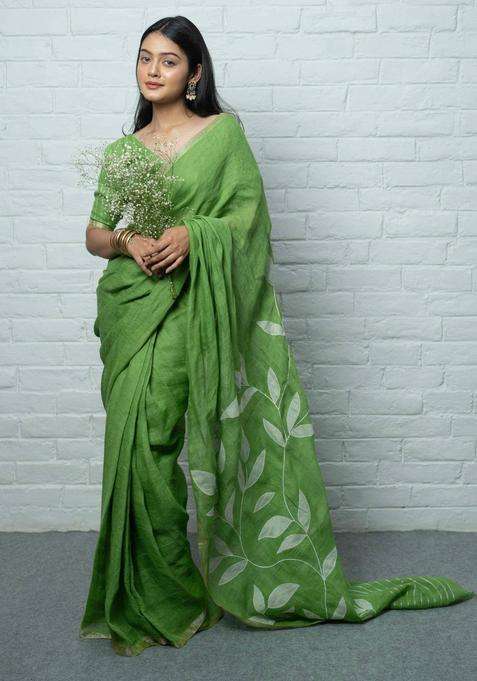 Pallavi Woven Green Saree without Blouse for Women Casual Wear