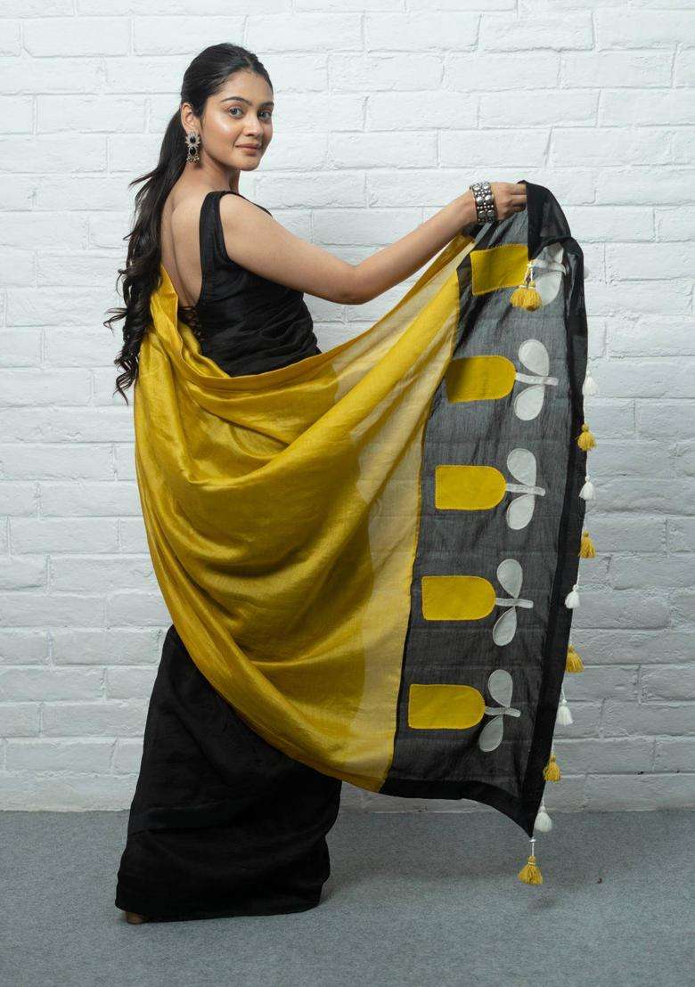 Floral Black Saree without Blouse for Women Casual Wear - Indya