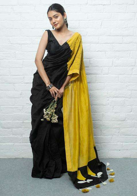 Floral Black Saree without Blouse for Women Casual Wear