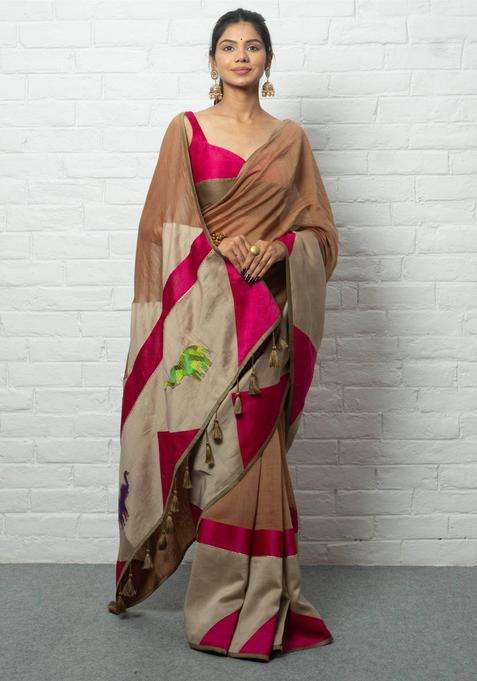 Savitri Woven Brown Saree without Blouse for Women Casual Wear