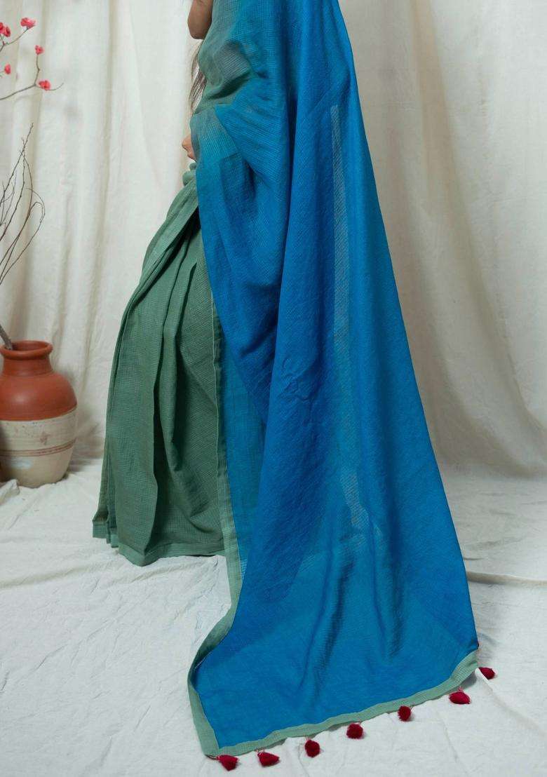 Siyahi Green and Blue Ombre Saree without Blouse for Women Casual Wear - Indya