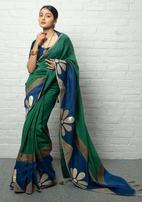 Umrao Floral Green Saree without Blouse for Women Casual Wear