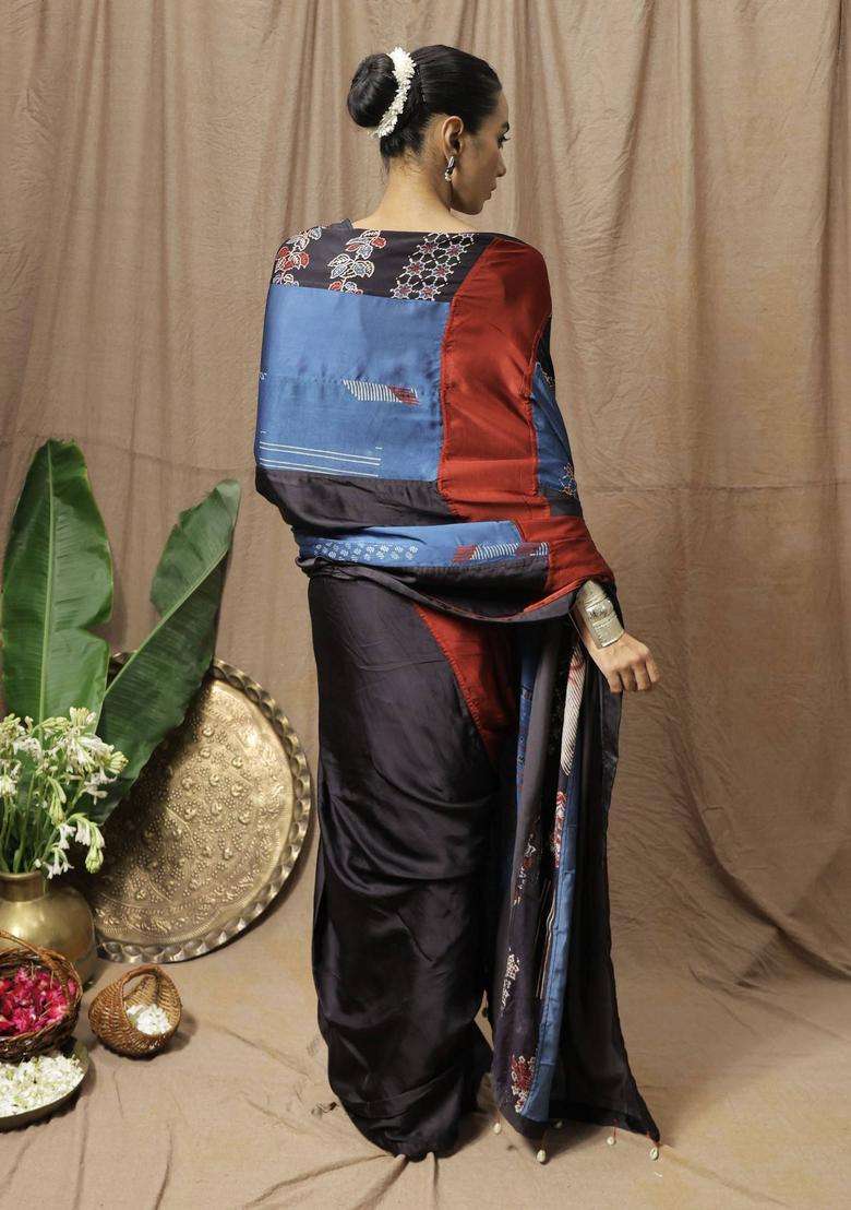 Vaani Black Printed Saree without Blouse for Women Festive Wear - Indya