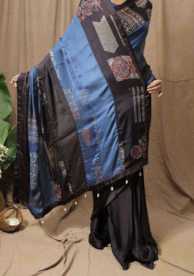 Vaani Black Printed Saree without Blouse for Women Festive Wear - Indya