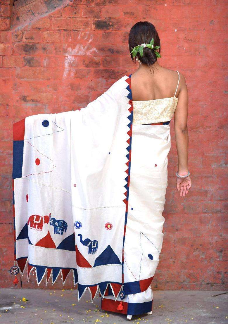 Apsara White Chanderi Silk Saree without Blouse for Women Festive Wear - Indya