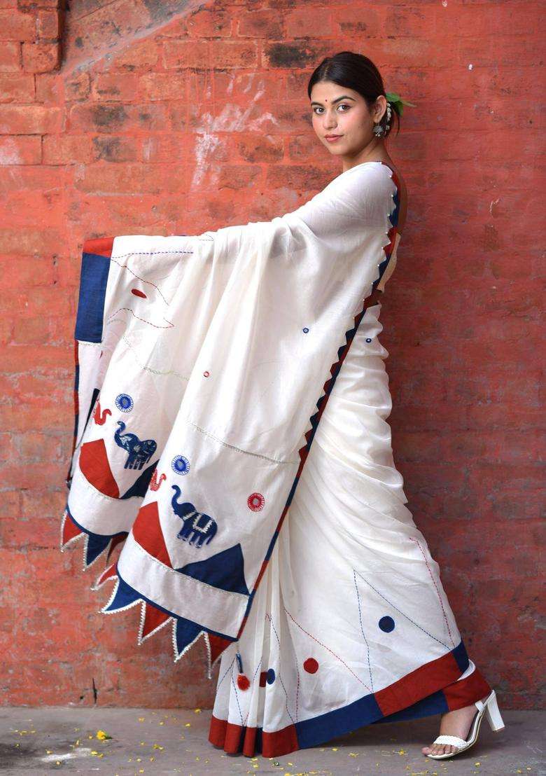 Apsara White Chanderi Silk Saree without Blouse for Women Festive Wear - Indya