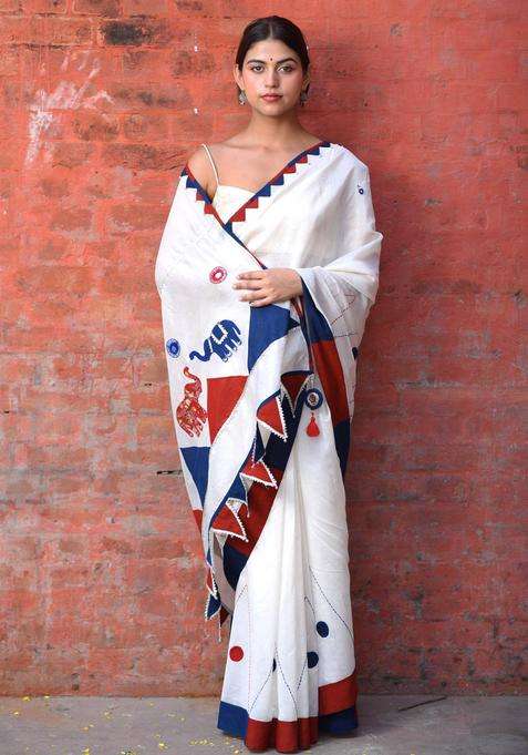 Apsara White Chanderi Silk Saree without Blouse for Women Festive Wear