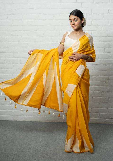 Basanti Yellow Chanderi Silk Saree without Blouse for Women Festive Wear