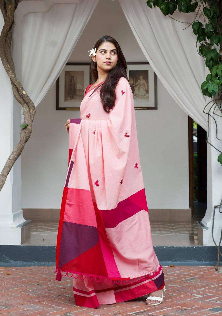 Dilruba Pink Cotton Saree without Blouse for Women Party Wear - Indya