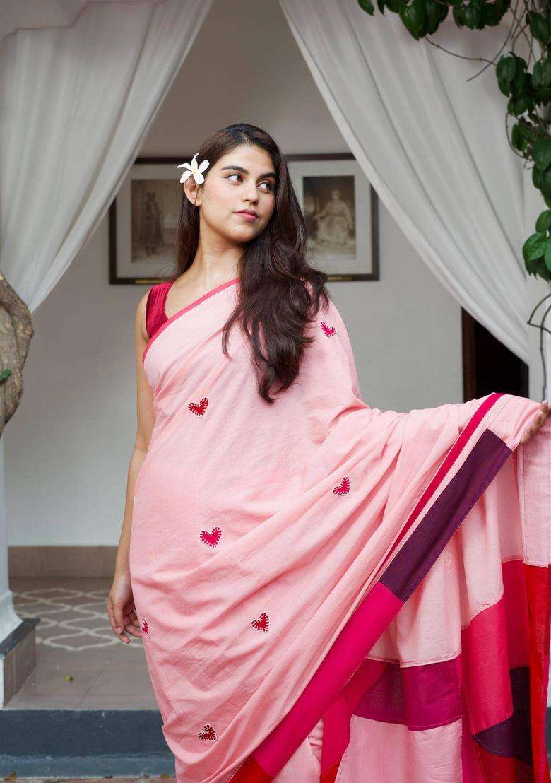 Dilruba Pink Cotton Saree without Blouse for Women Party Wear - Indya
