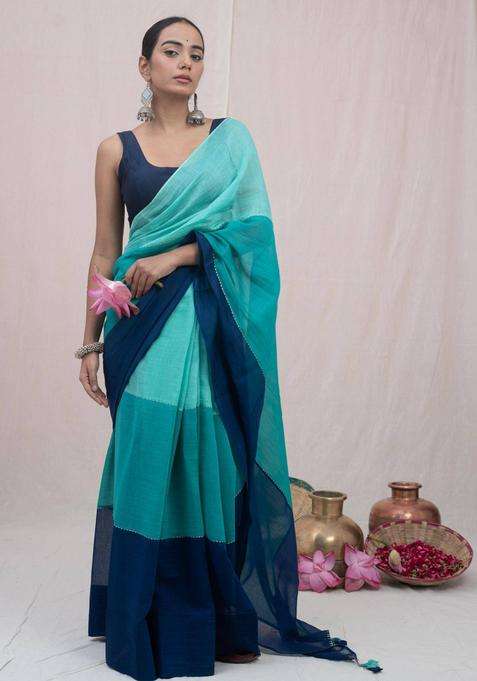 Ganga Aqua Chanderi Silk Saree without Blouse for Women Casual Wear
