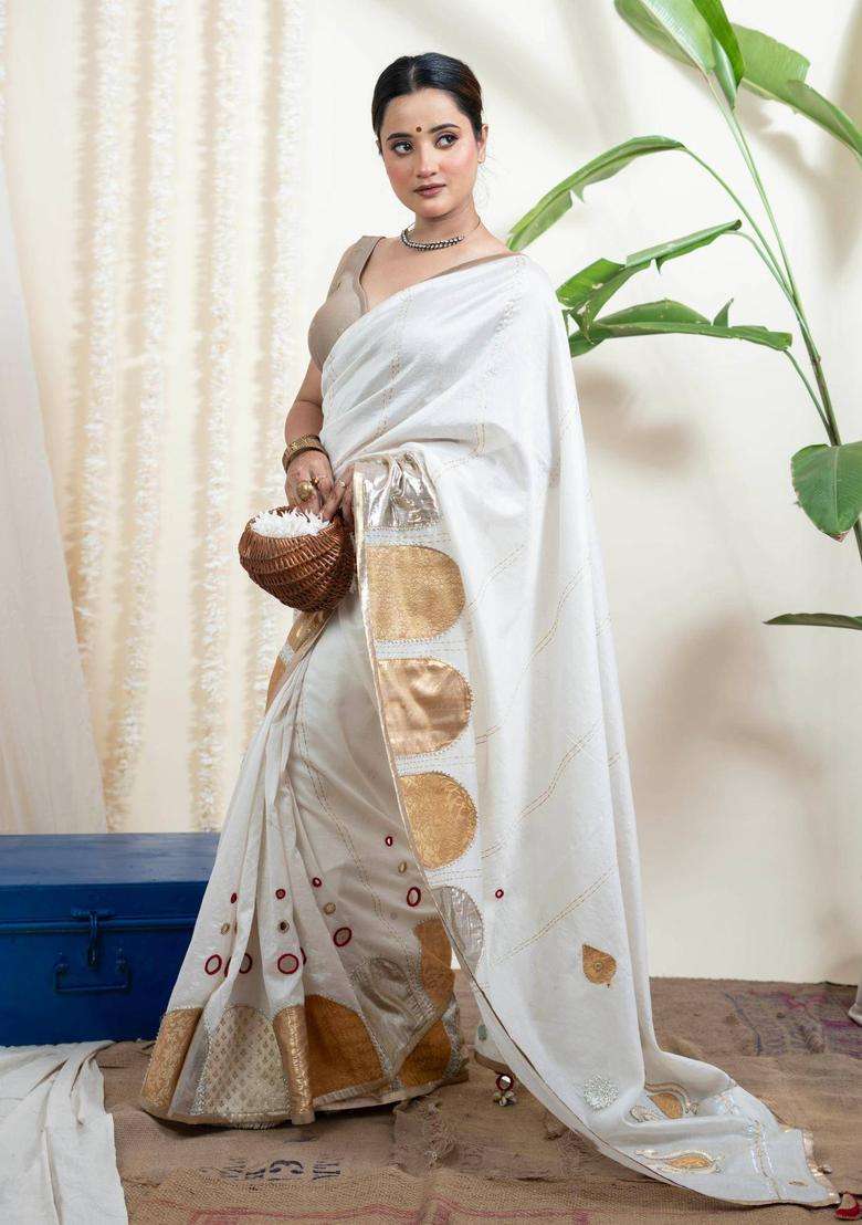 Jugni Multicolor Chanderi Silk Saree without Blouse for Women Party Wear - Indya