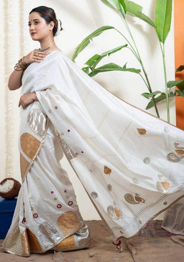 Jugni Multicolor Chanderi Silk Saree without Blouse for Women Party Wear - Indya