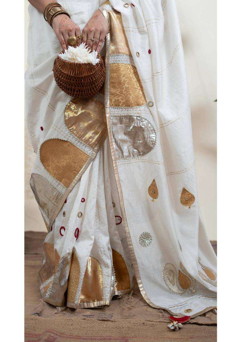 Jugni Multicolor Chanderi Silk Saree without Blouse for Women Party Wear - Indya