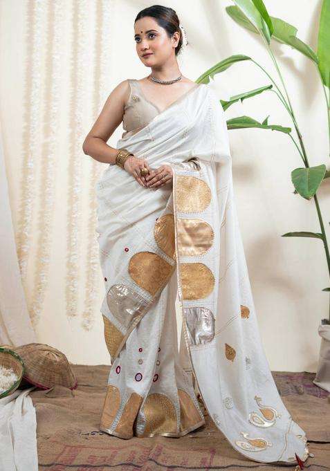 Jugni Multicolor Chanderi Silk Saree without Blouse for Women Party Wear