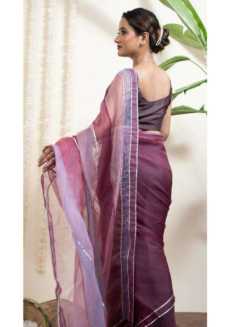 Leher Purple Organza Silk Saree without Blouse for Women Casual Wear - Indya