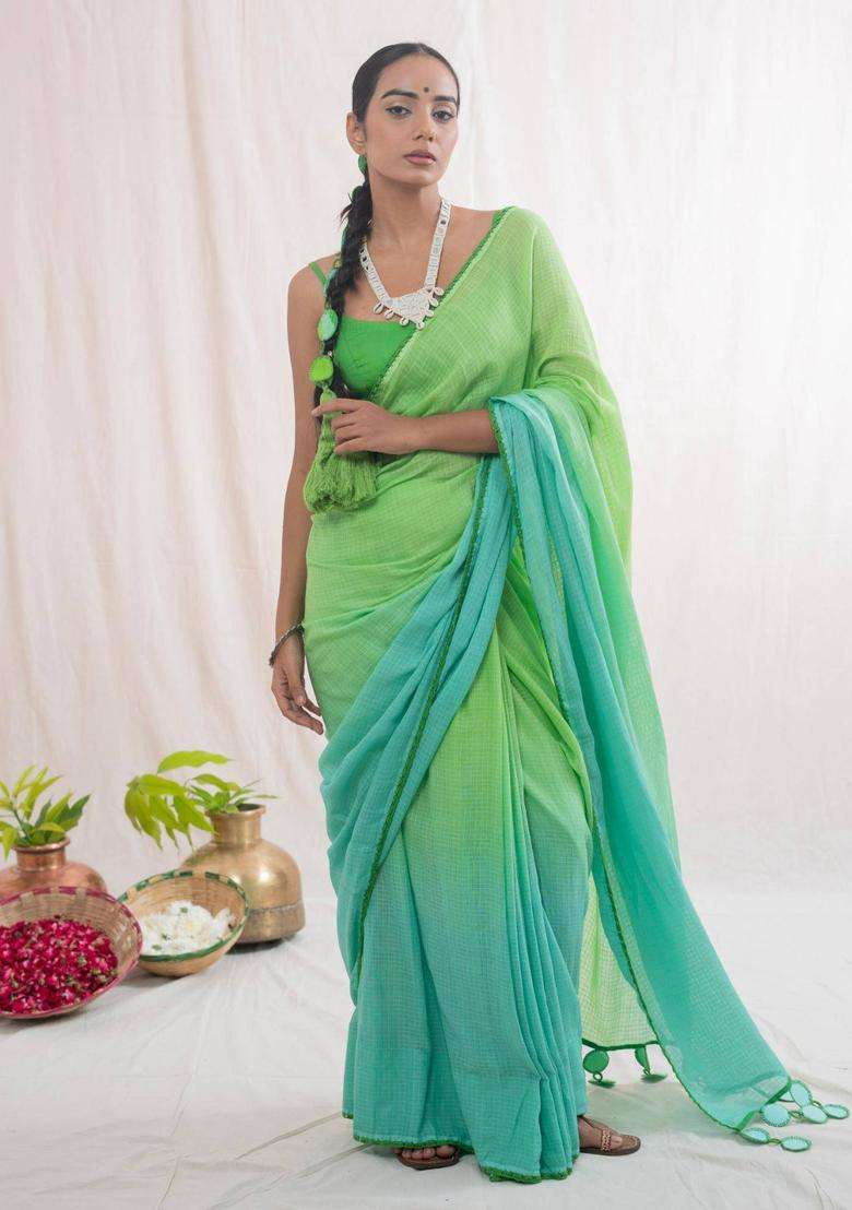 Malika Green Saree without Blouse for Women Casual Wear - Indya