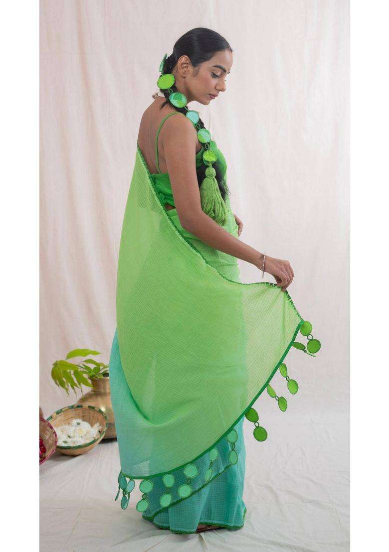 Malika Green Saree without Blouse for Women Casual Wear - Indya