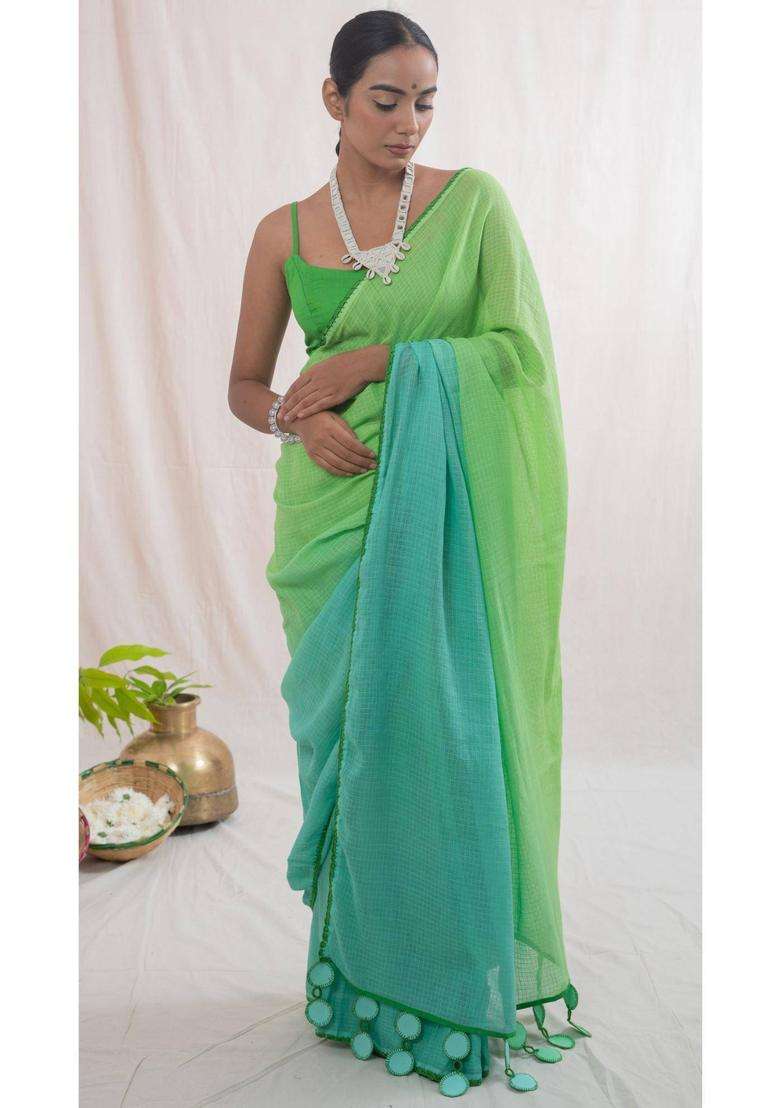 Malika Green Saree without Blouse for Women Casual Wear - Indya