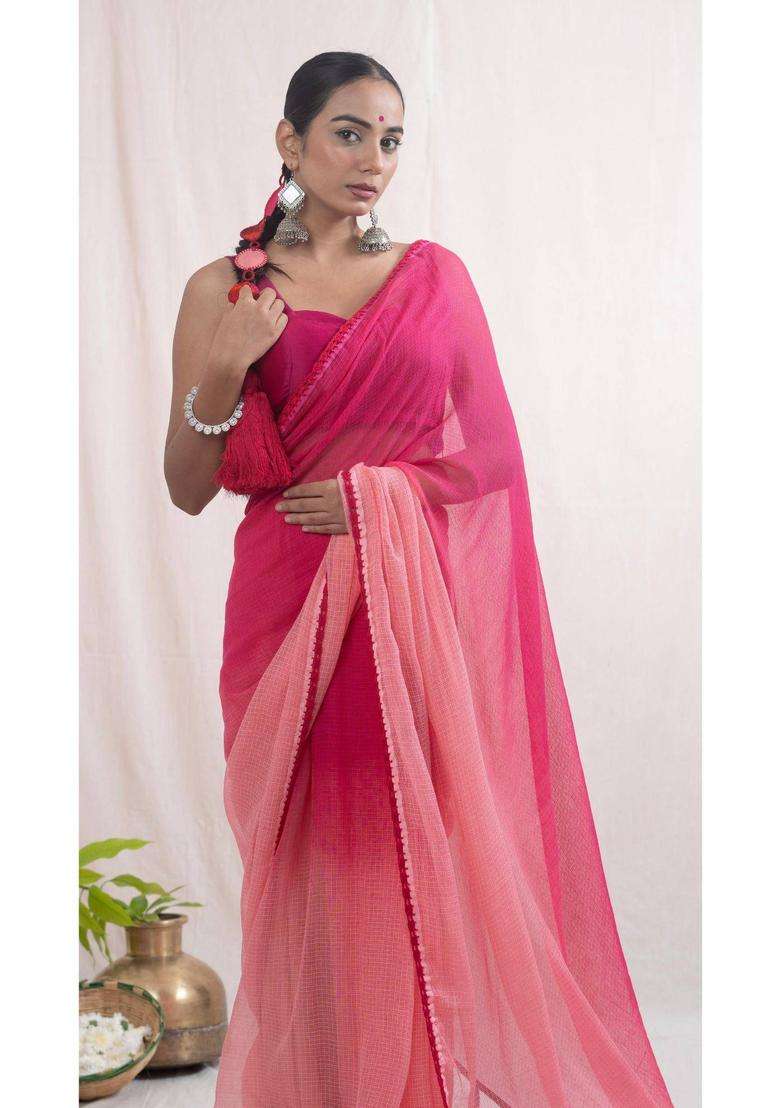 Malika Pink Saree without Blouse for Women Casual Wear - Indya
