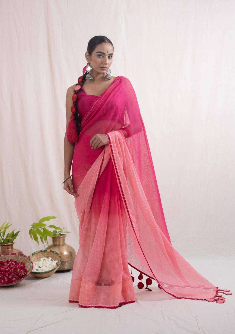 Malika Pink Saree without Blouse for Women Casual Wear - Indya