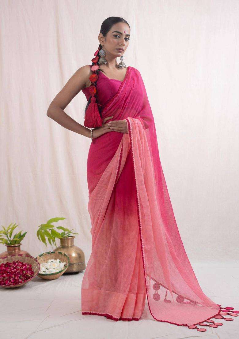 Malika Pink Saree without Blouse for Women Casual Wear - Indya