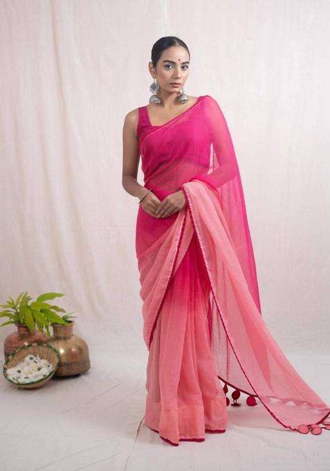 Malika Pink Saree without Blouse for Women Casual Wear
