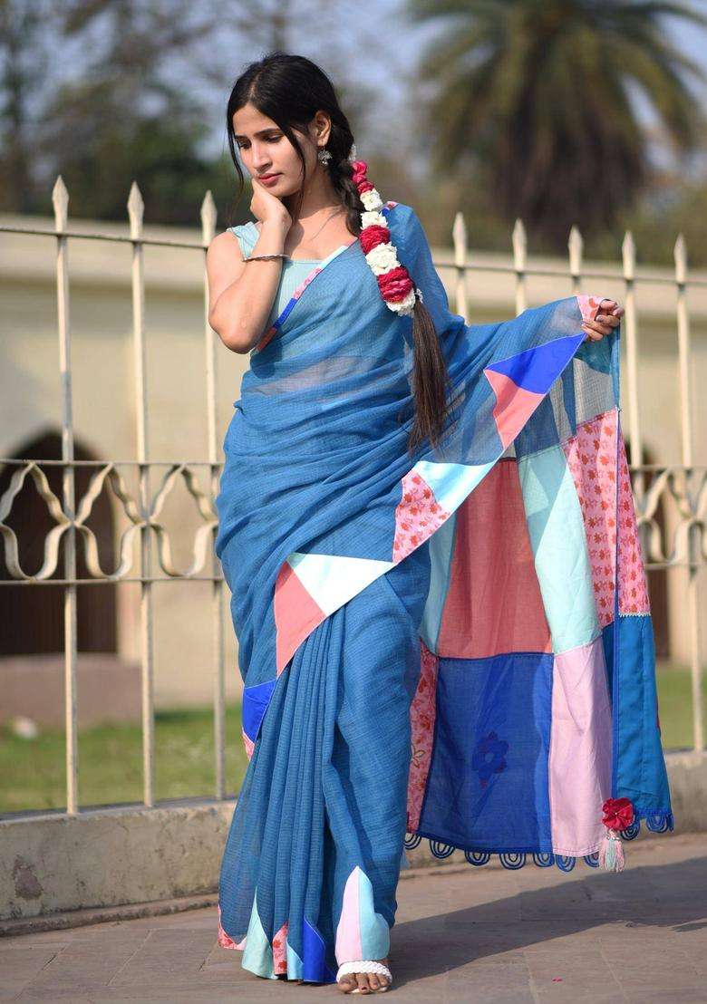 Masakali Blue Saree without Blouse for Women Casual Wear - Indya