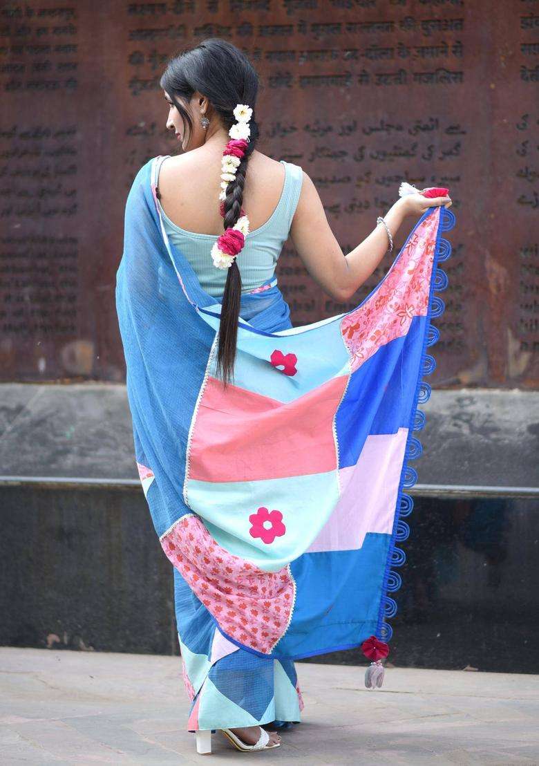 Masakali Blue Saree without Blouse for Women Casual Wear - Indya