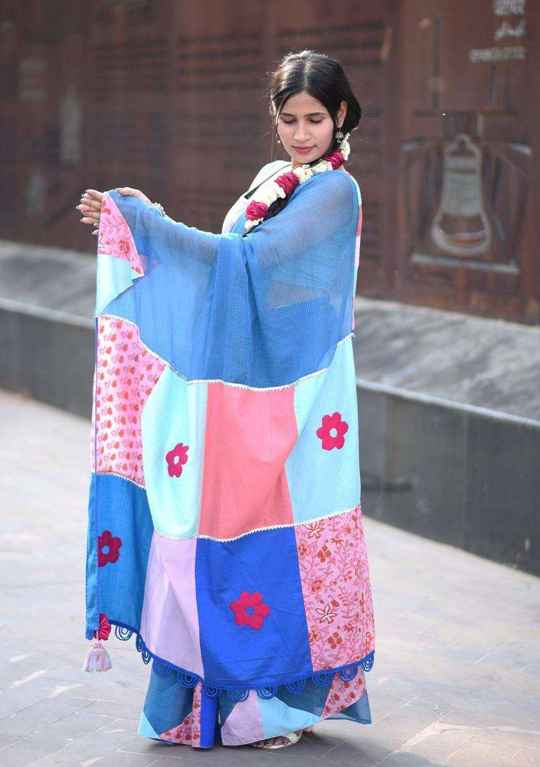 Masakali Blue Saree without Blouse for Women Casual Wear - Indya