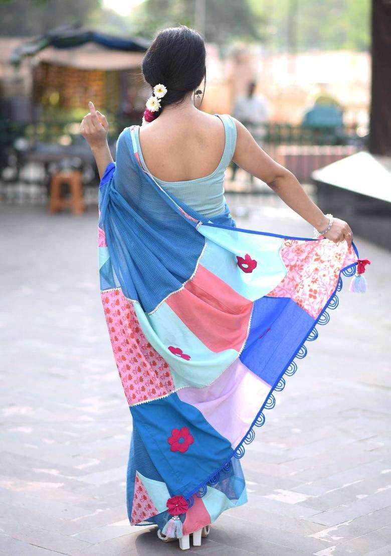 Masakali Blue Saree without Blouse for Women Casual Wear - Indya