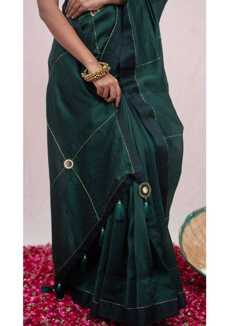 Mastani Green Chanderi Silk Saree without Blouse for Women Festive Wear - Indya