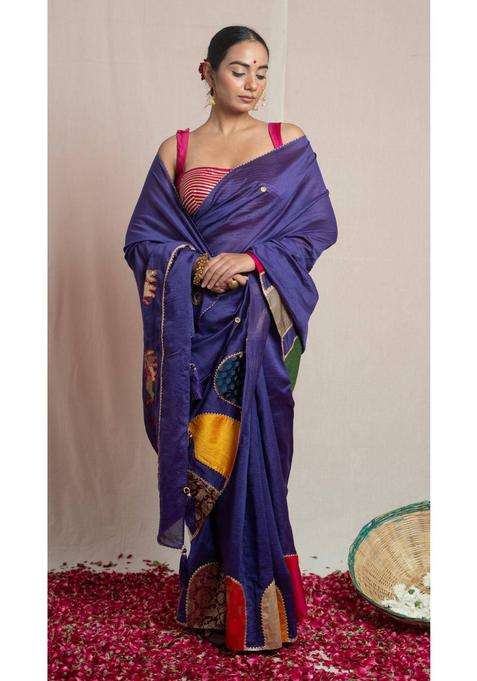 Paaro Purple Chanderi Silk Saree without Blouse for Women Party Wear