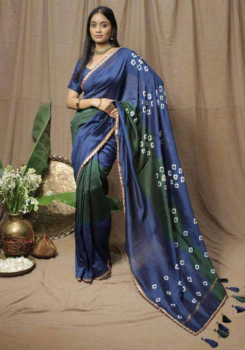 Blue Chanderi Silk Printed Saree without Blouse for Women Festive Wear