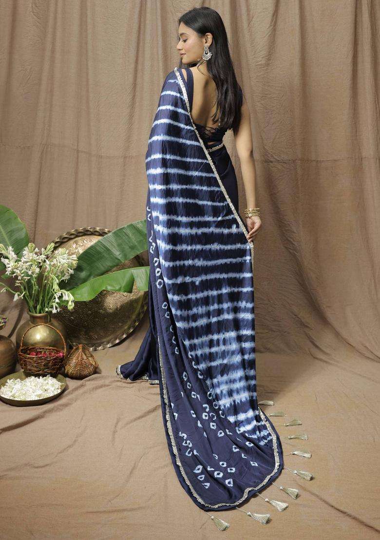 Blue Modal Printed Saree without Blouse for Women Festive Wear - Indya