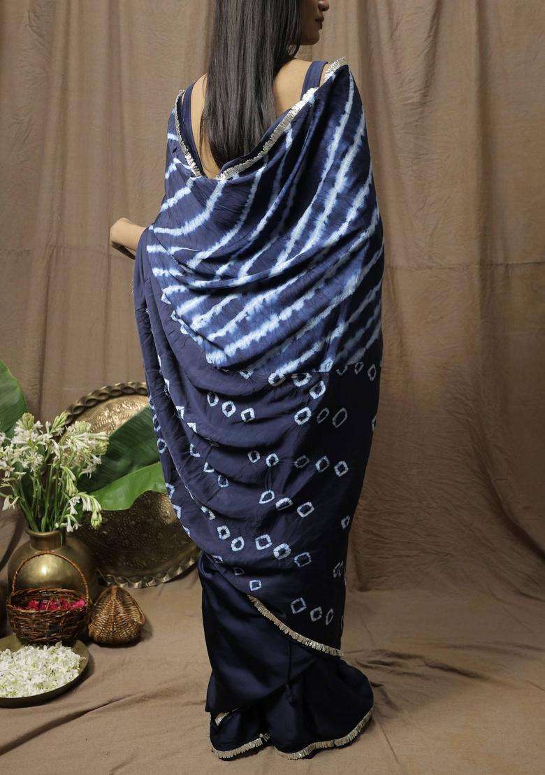 Blue Modal Printed Saree without Blouse for Women Festive Wear - Indya