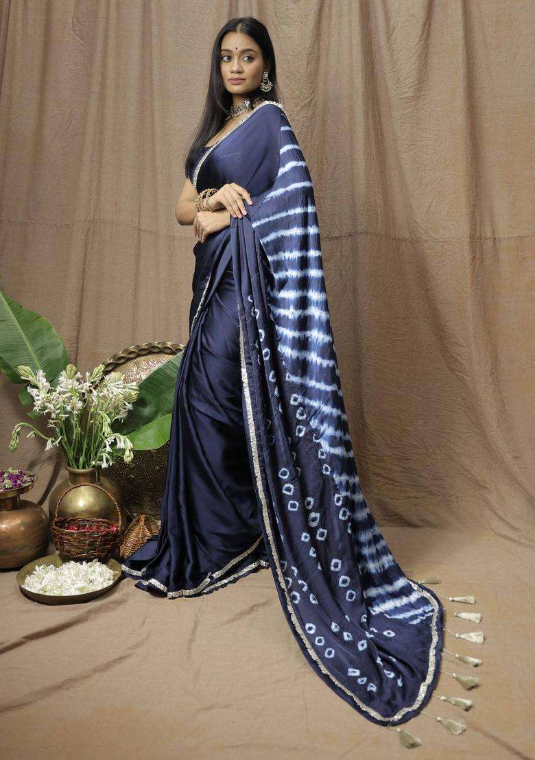 Blue Modal Printed Saree without Blouse for Women Festive Wear - Indya