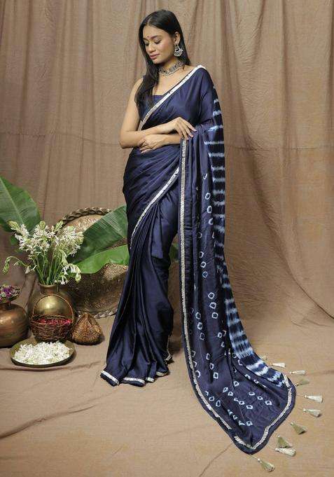 Blue Modal Printed Saree without Blouse for Women Festive Wear