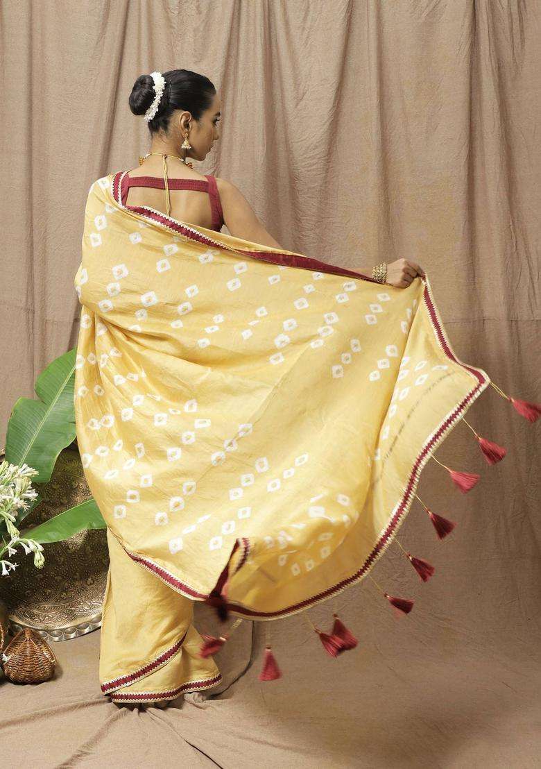Gold Chanderi Silk Printed Saree without Blouse for Women Festive Wear - Indya