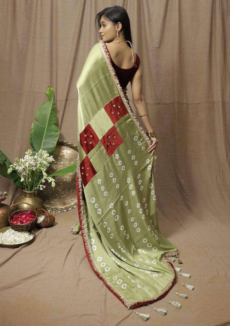 Olive Modal Printed Saree without Blouse for Women Festive Wear - Indya