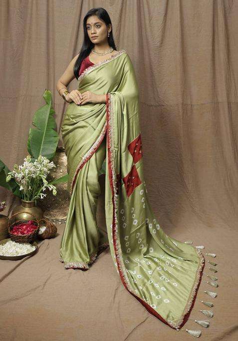 Olive Modal Printed Saree without Blouse for Women Festive Wear