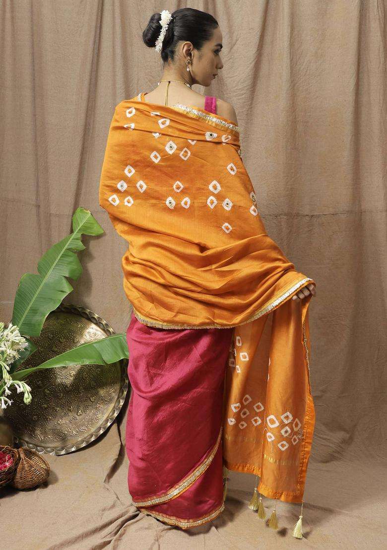Orange Chanderi Silk Printed Saree without Blouse for Women Festive Wear - Indya