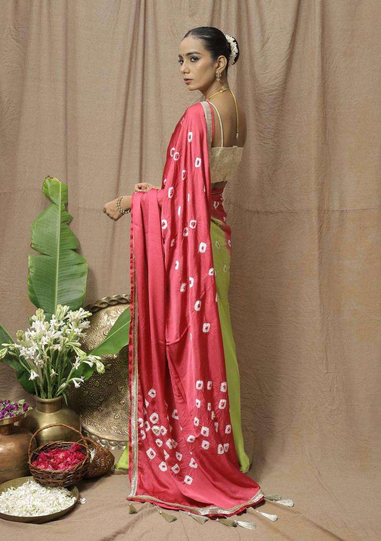 Pink Modal Printed Saree without Blouse for Women Festive Wear - Indya