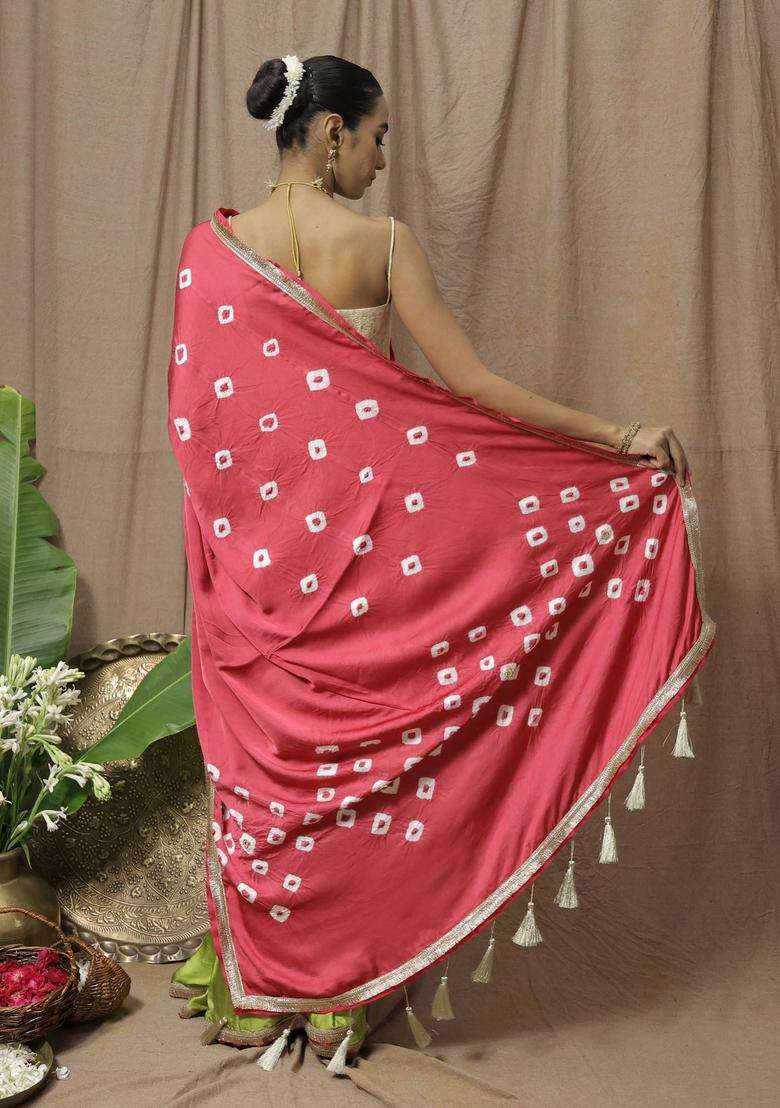 Pink Modal Printed Saree without Blouse for Women Festive Wear - Indya
